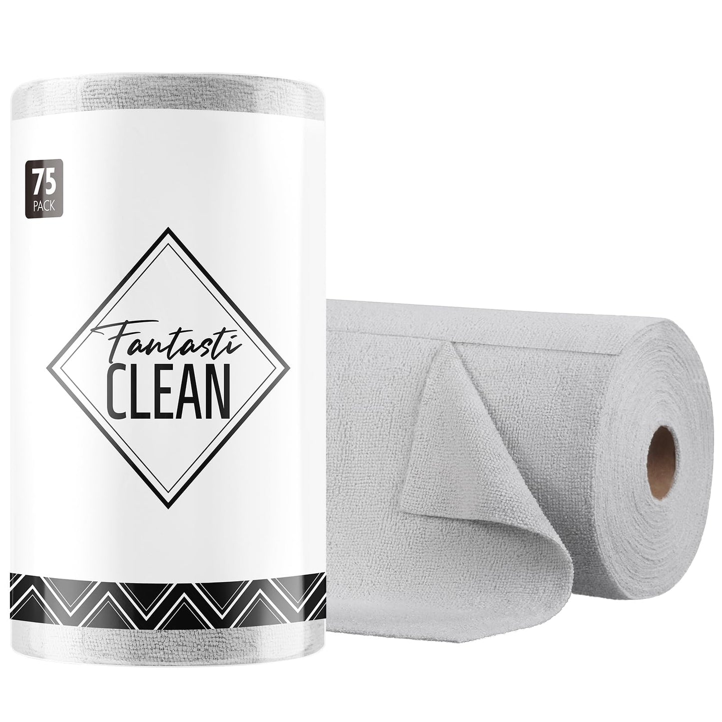 Fantasticlean Microfiber Cleaning Cloth Roll -75 Pack, Tear Away Microfiber Towels, 12" x 12", Reusable, Washable, Scratch Free, Ultra Absorbent Dish Rags for Car, Home, Garage or Shop (Grey)