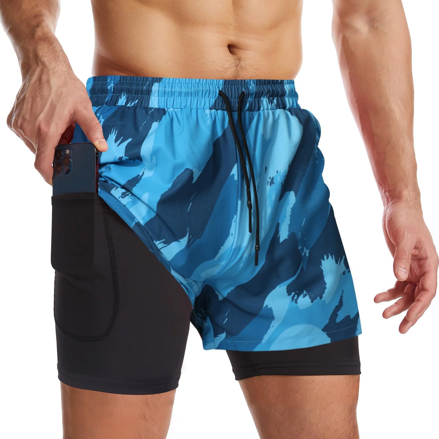 Surenow Mens 2 in 1 Running Shorts Quick Dry Athletic Shorts with Liner, Workout Shorts with Zip Pockets and Towel Loop