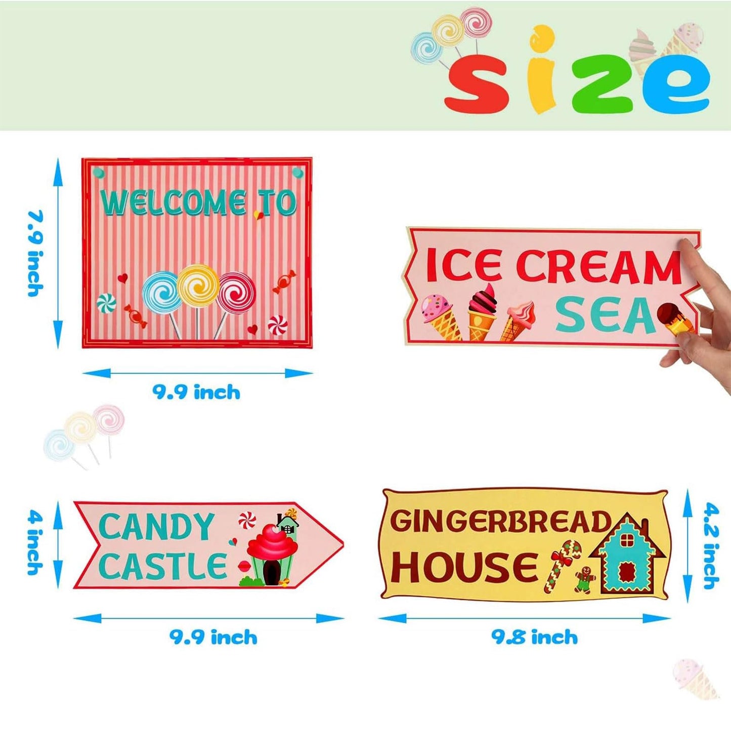 Gejoy 20 Pieces Candyland Party Decorations Candyland Trunk or Treat Car Decorations Kit Candy land Backdrop Signs for Halloween Christmas Party Decor (Cardstock)