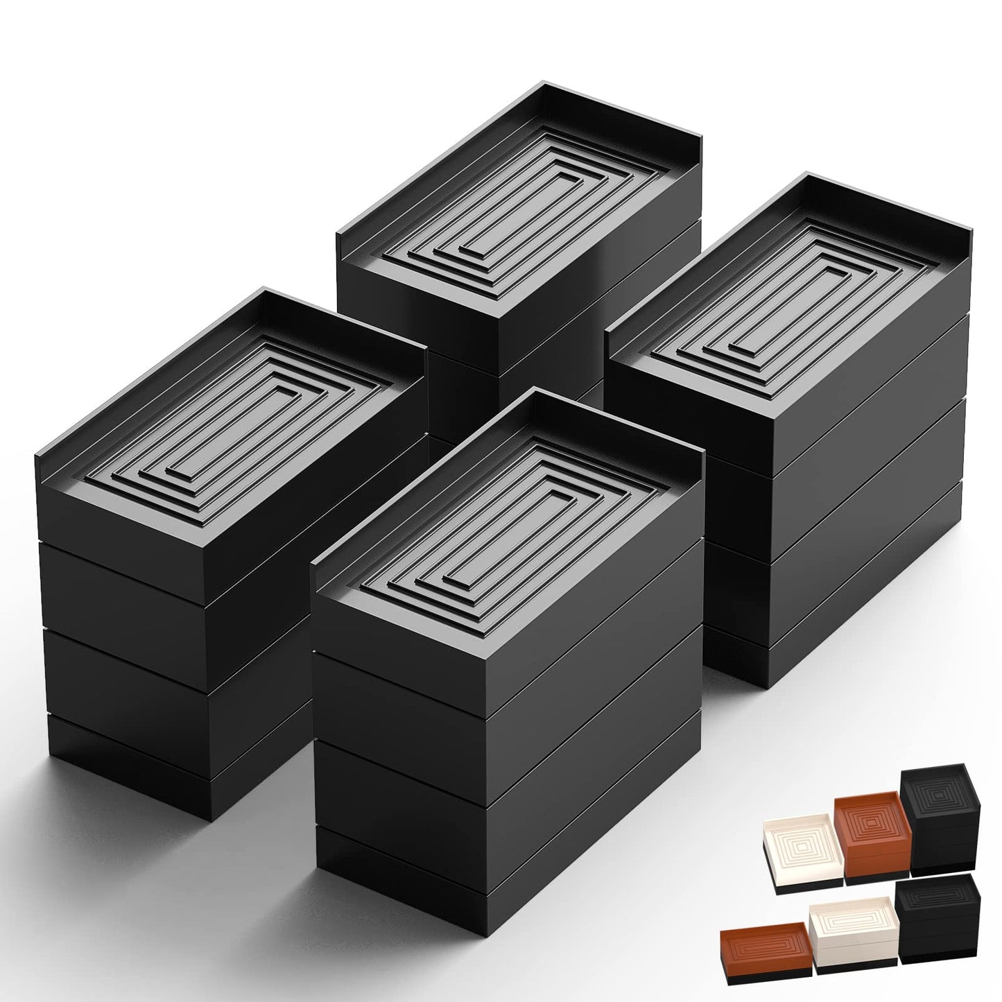 Furniture Risers, Tclouda Bed/Sofa/Desk/Table/Chair Leg/Fridge Lifts to 1.5, 3 and 4 in, Rectangle Adjustable Risers Blocks for Extenders, Heavy Duty Supports Up to 1300 Lbs, 4 in-Black-Rectangle