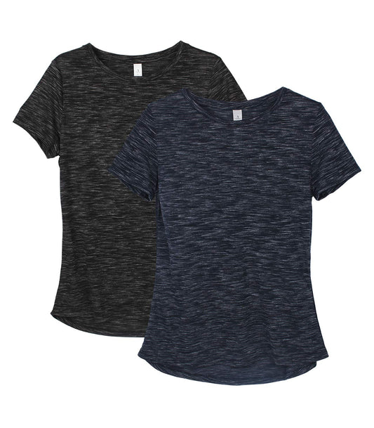 icyzone Workout Shirts for Women - Yoga Tops Gym Clothes Running Exercise Athletic T-Shirts for Women (Black/Navy, S)