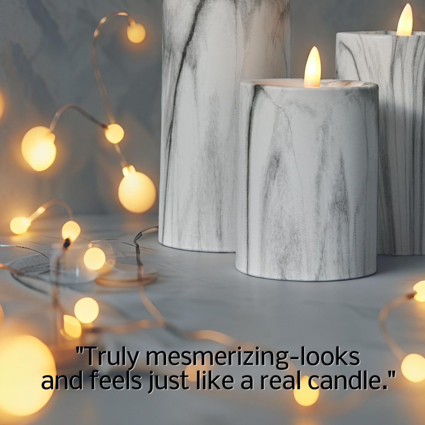 VENTA Flickering Flameless Candles with Remote Control - Led Candles Battery Operated - Battery Operated Candle for Decoration Table, Timer & Dimmer Features, Set - 3Pcs (4",5",6") (Marble)