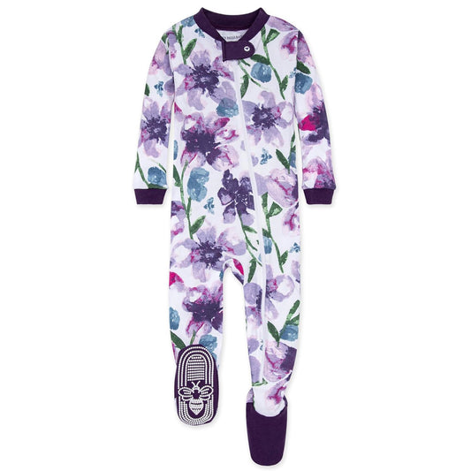 Burt's Bees Baby baby girls Pajamas, Zip Front Non-slip Footed Pjs, 100% Organic Cotton and Toddler Sleepers, Purple Watercolor Daylily, 18 Months US