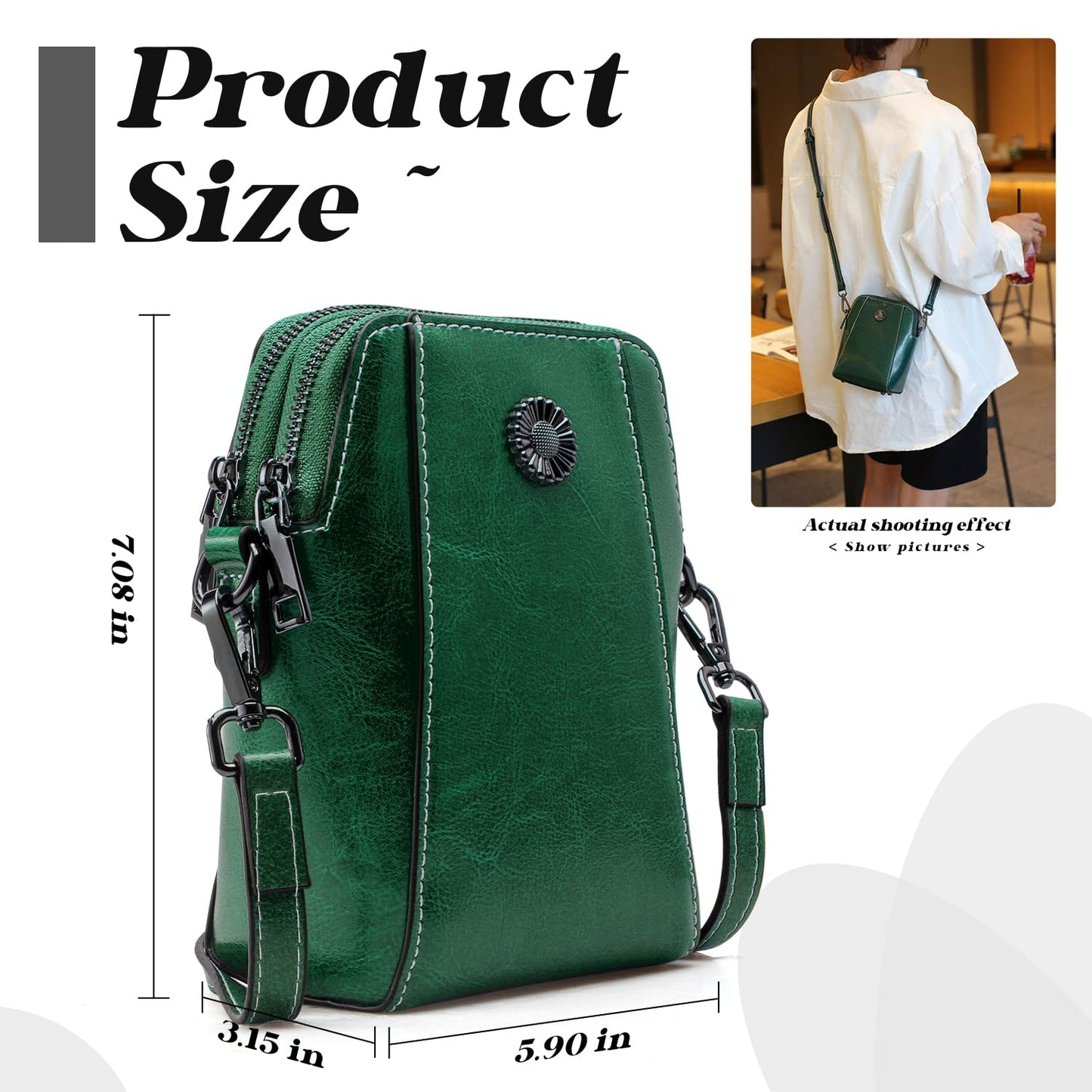 Designer Leather Small Crossbody Bags Purses for Women Cell Phone Bag Soft Women's Shoulder Handbags Gifts for Women (Green)