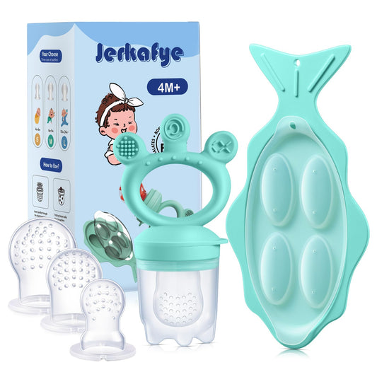 Baby Fruit Feeder, with Mini Freezer Tray, Silicone Teething Toys, Breastmilk Popsicle Molds for Baby Teething Relief, Includes 4 Mesh Pacifier