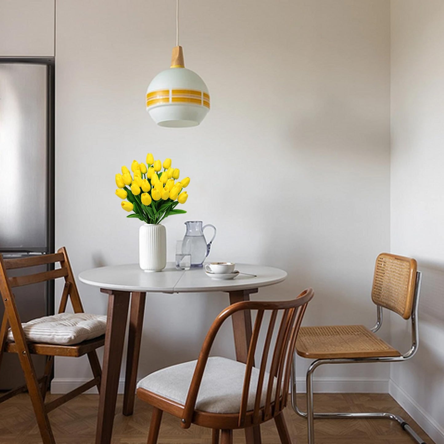 28pcs Yellow Flowers Artificial Tulip Stems Real Feel PU Tulips for Easter Spring Wreath Wedding Bouquet Centerpiece Floral Arrangement Cemetery Table Décor 13" Tall