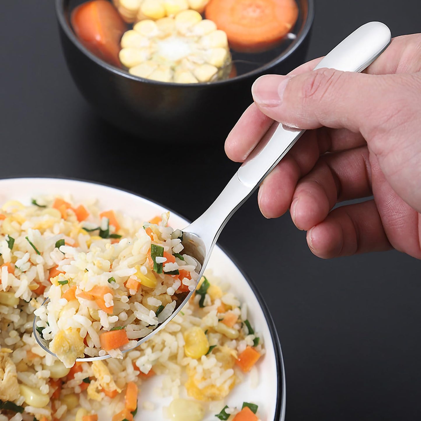 Ouliget Asian Soup Spoons Chinese Soup Spoons Stainless Steel Spoons, Thick Heavy Stainless Steel Soup Spoons Table Spoons Dinner Spoons Flat Square Spoon,Set of 4