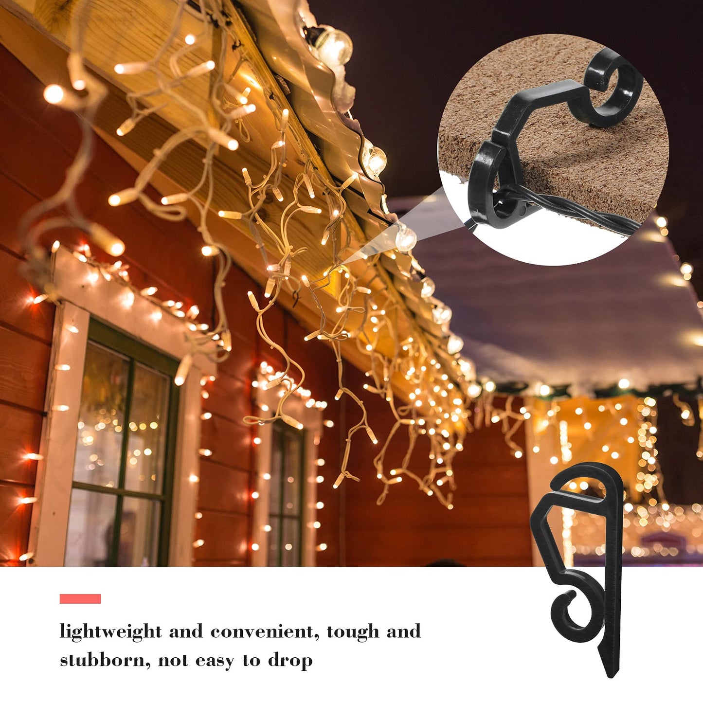 Marsui Christmas Light Clips Outdoor Gutter Hooks Plastic Seasonal Weatherproof Clips Holiday Fence Hooks for Christmas Roof Tree Outside Hanging String Lights(Black,360 Pieces)