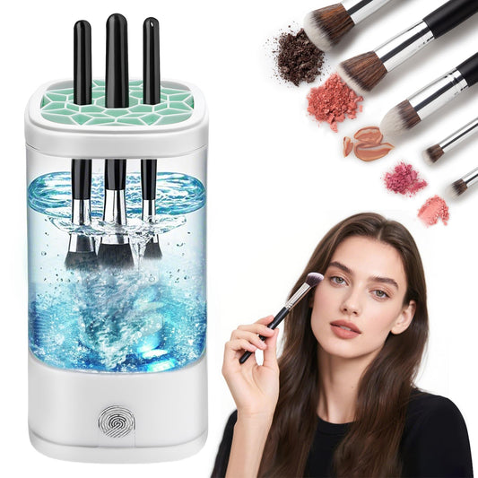 Efficient Electric Makeup Brush Cleaner Machine– 8000 RPM Automatic Cleaner with Multi-Size Silicone Holder, Deep Cleans Makeup Brushes and Sponges
