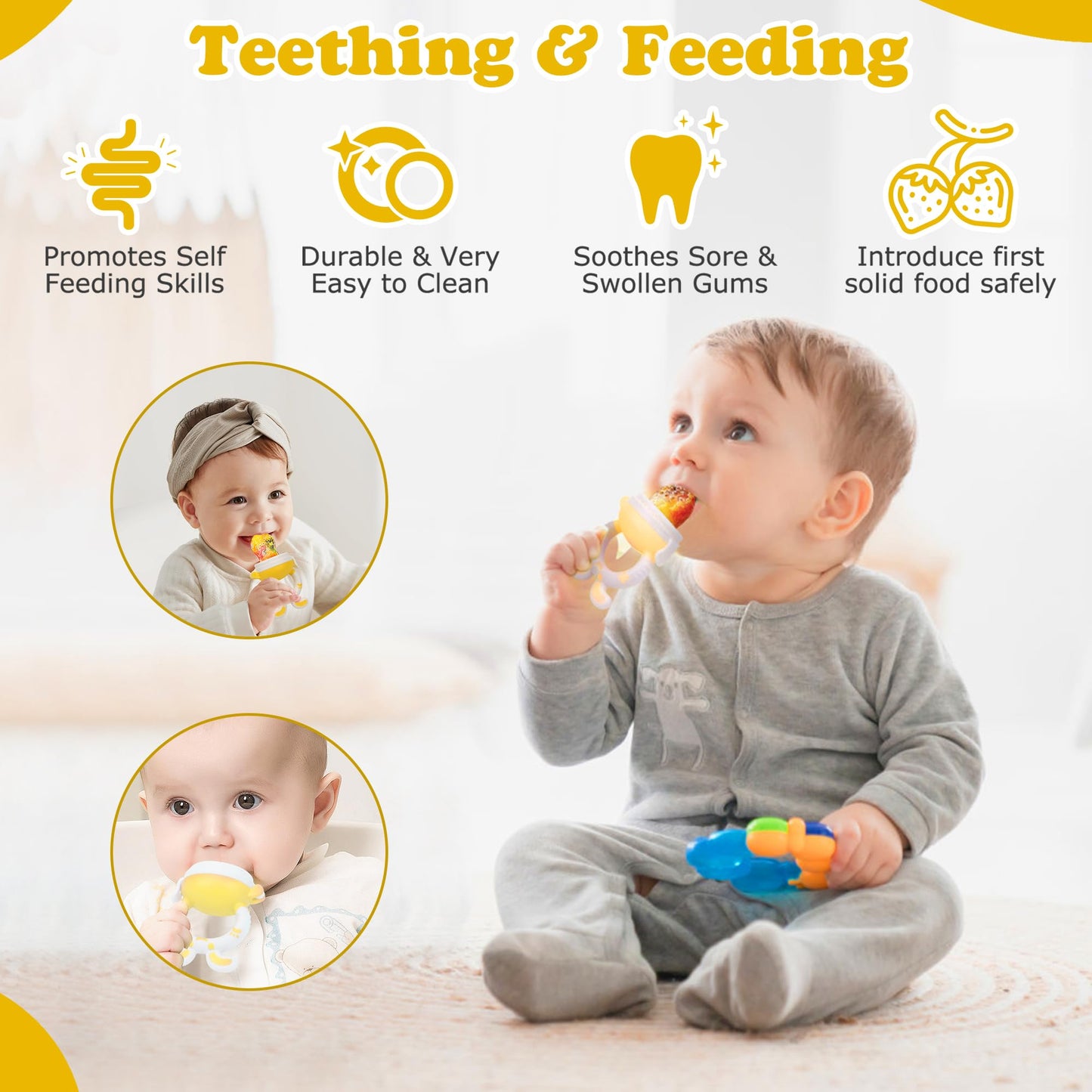 WAJIAYON Easter Bunny Baby Fruit Feeder Pacifier | Infant Fruit Food Feeder Pacifier & Food Dispensing Spoon | Fresh Fruit Teethers for Babies | Silicone Feeder Baby,Gifts for Boys and Girls-Rabbit