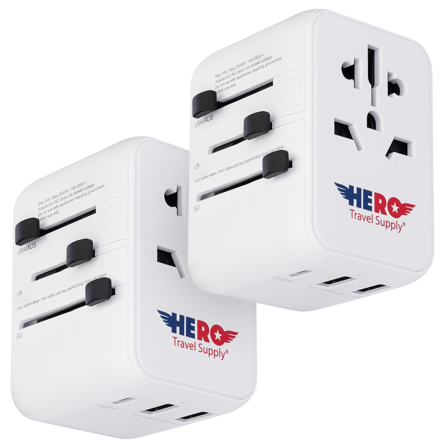 Hero Universal Travel Adapter (USB-C & 1 USB-A Port) Power Plug for US Europe France UK Ireland Thailand NZ Australia 100+ Countries (1-Pack)