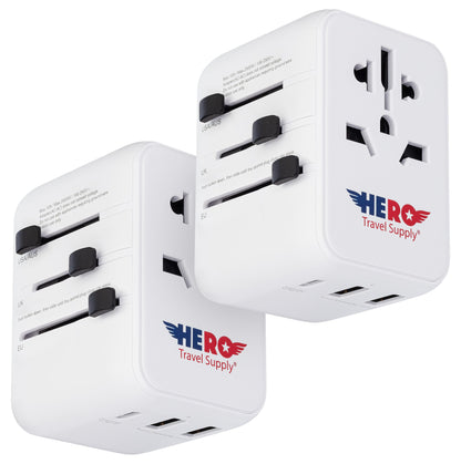 Hero Universal Travel Adapter (USB-C & 1 USB-A Port) Power Plug for US Europe France UK Ireland Thailand NZ Australia 100+ Countries (1-Pack)
