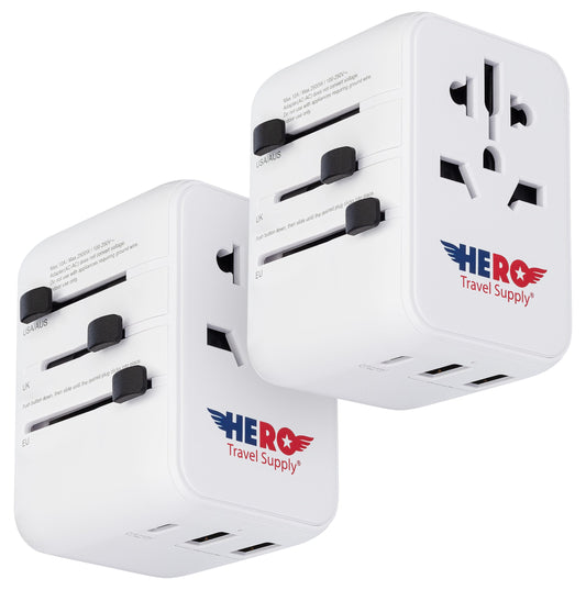 Hero Universal Travel Adapter (USB-C & 1 USB-A Port) Power Plug for US Europe France UK Ireland Thailand NZ Australia 100+ Countries (1-Pack)