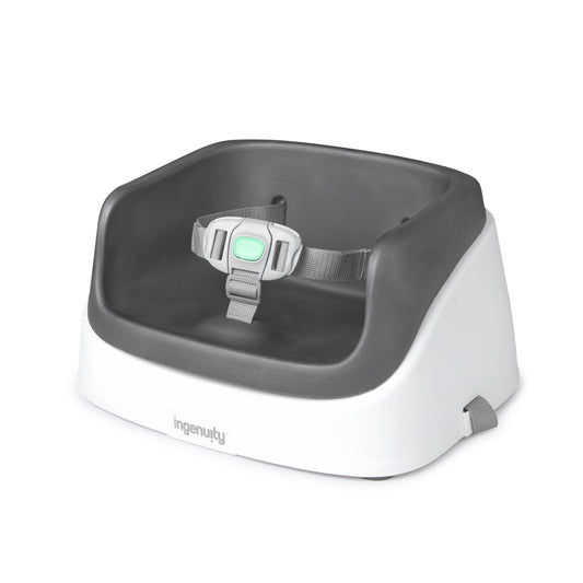 Ingenuity SmartClean Toddler Booster Seat for Kitchen Chair – Lightweight for on-the-go, Easy-Clean, 3-Point Harness Strap – Booster Seat for Dining Table, Slate