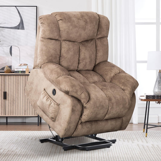 CANMOV Power Lift Recliner Chair for Elderly, Heavy Duty and Safety Motion Reclining Mechanism-Antiskid Fabric Sofa Living Room Chair with Overstuffed Design, Light Tan