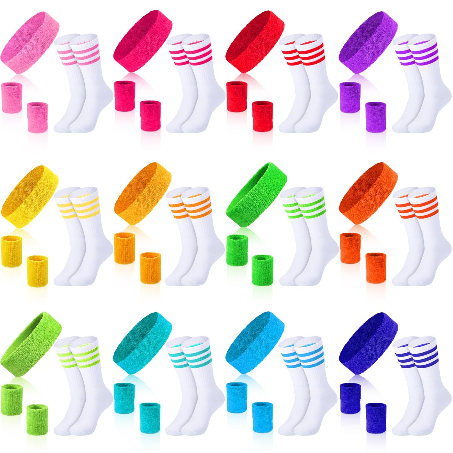 Hillban 80s Neon Sweatbands Wristband and Socks 80s Accessories for Women Men Neon Headband Workout Outfit