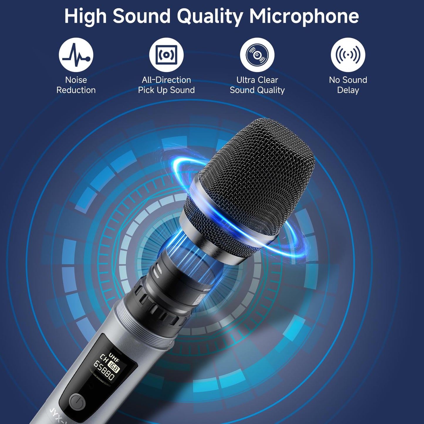 JYX Wireless Microphone, Rechargeable UHF Metal Handheld Cordless Dynamic Micprophone System with Receiver, Suitable for Home Karaoke, Speech, Church, Wedding, Speaker, Party (160 ft Range)