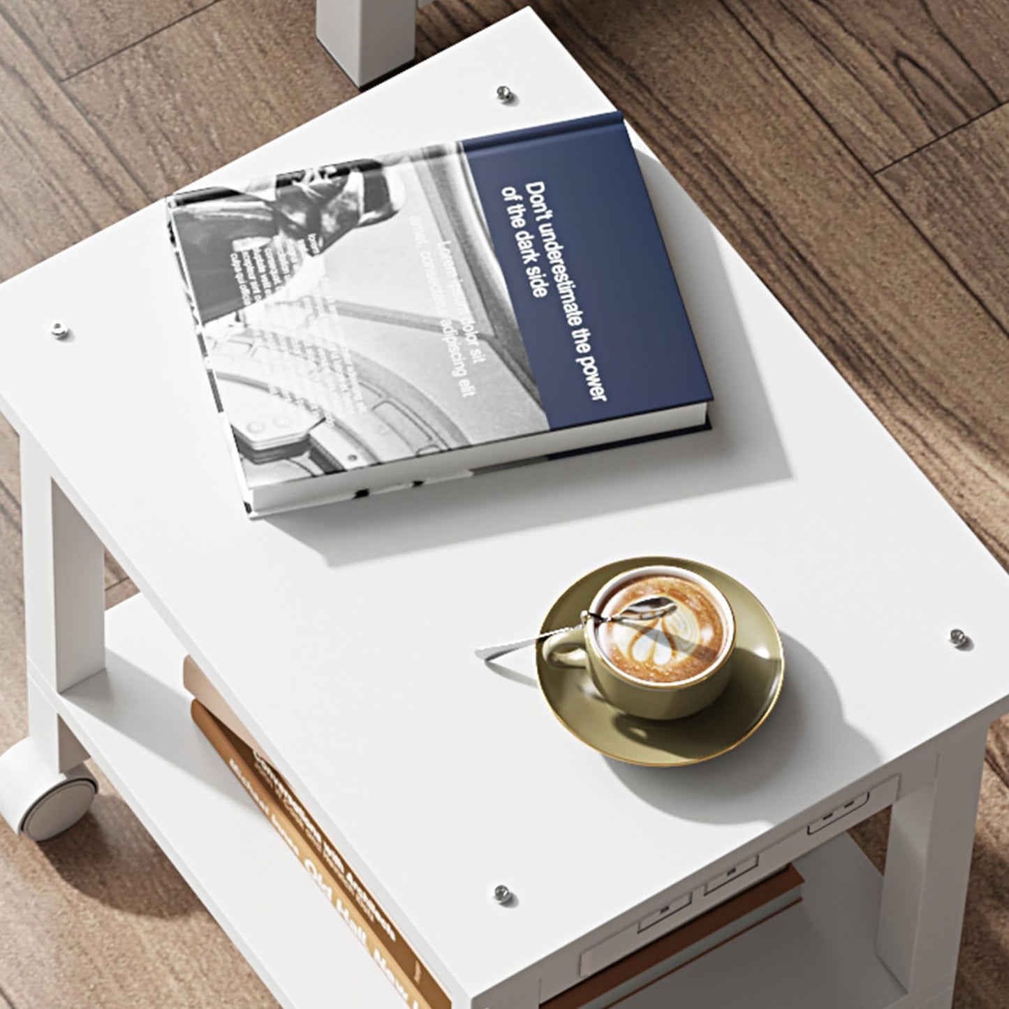 TUTOTAK 2 Tier Printer Stand, Rolling Printer Cart with Power Outlets and USB Ports, Mobile Printer Table with Wheels, for Under Desk, Office, Home, White PS01BW001