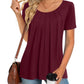 Anymeet Burgundy Shirts for Women Ladies Spring Summer Tunic Casual Short Sleeve Pleated Tee Comfy Blouse Flowy Tops X-Large