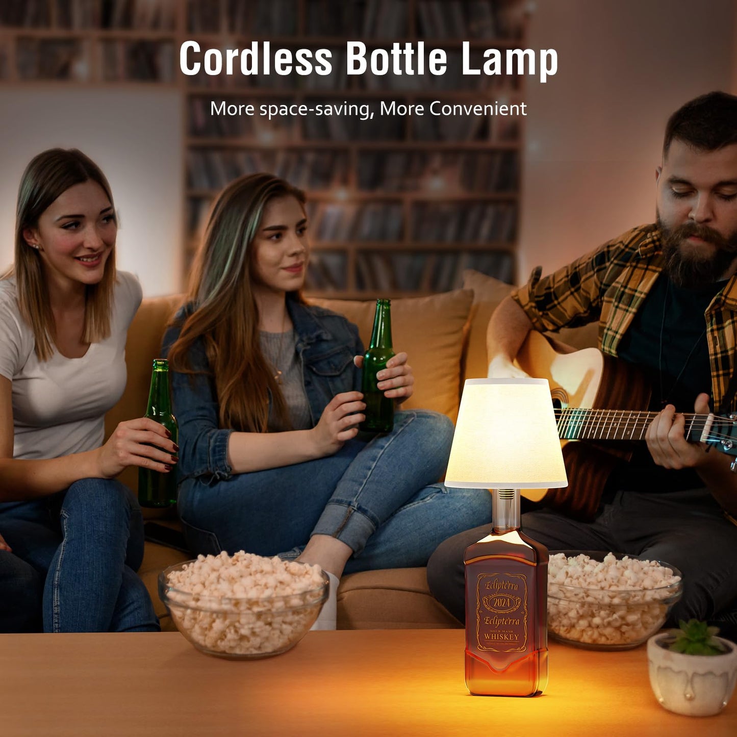 Eclipterra Cordless LED Bottle Lamp 5000mAh Battery Portable Wireless Table Lamp Wine Bottle Lamp for Indoor Outdoor Dining Bedroom with Remote (White, 1 Pack)