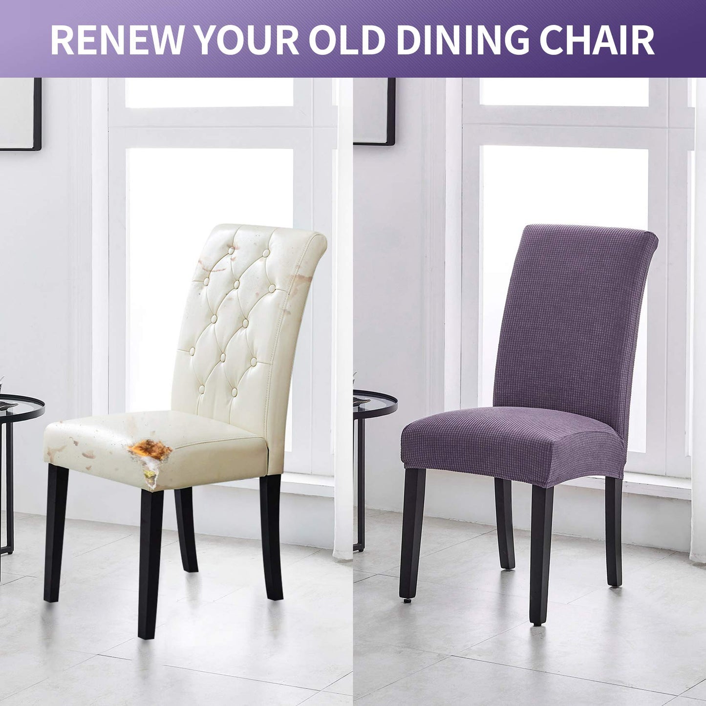 Joccun Chair Covers for Dining Room Set of 2, Dining Chair Slipcovers Stretch Dining Room Chair Covers Seat Protector,Washable Parsons Chair Cover for Home,Hotel(Grapeade,2 Pack)