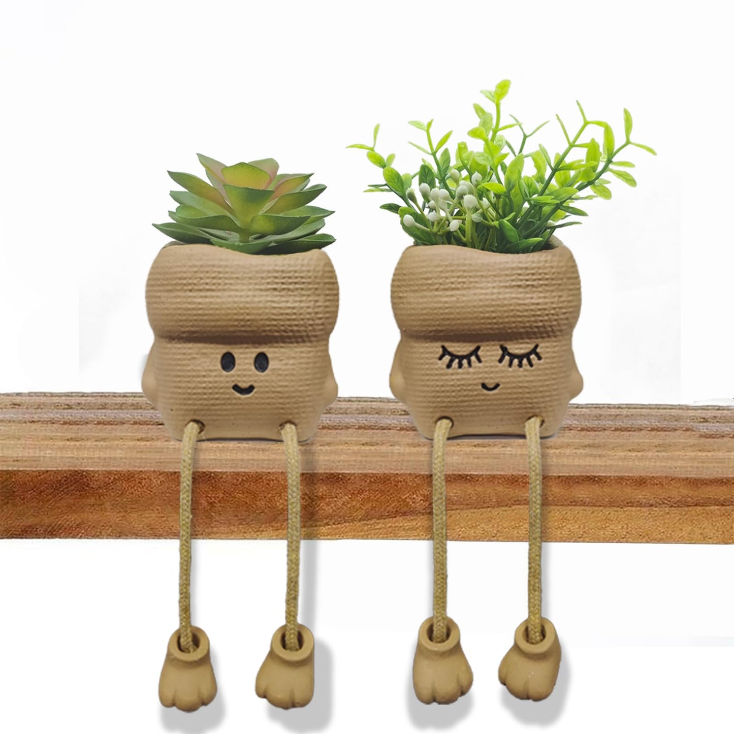 2Pcs Smiley Face Succulent Artificial Plants Planters - Cute Plant Pot Home Decor, Small Faux Plants Planter Indoor for Bathroom/Office/Kitchen Window Sill Decor, Fake Plant Ideas Gifts for Women