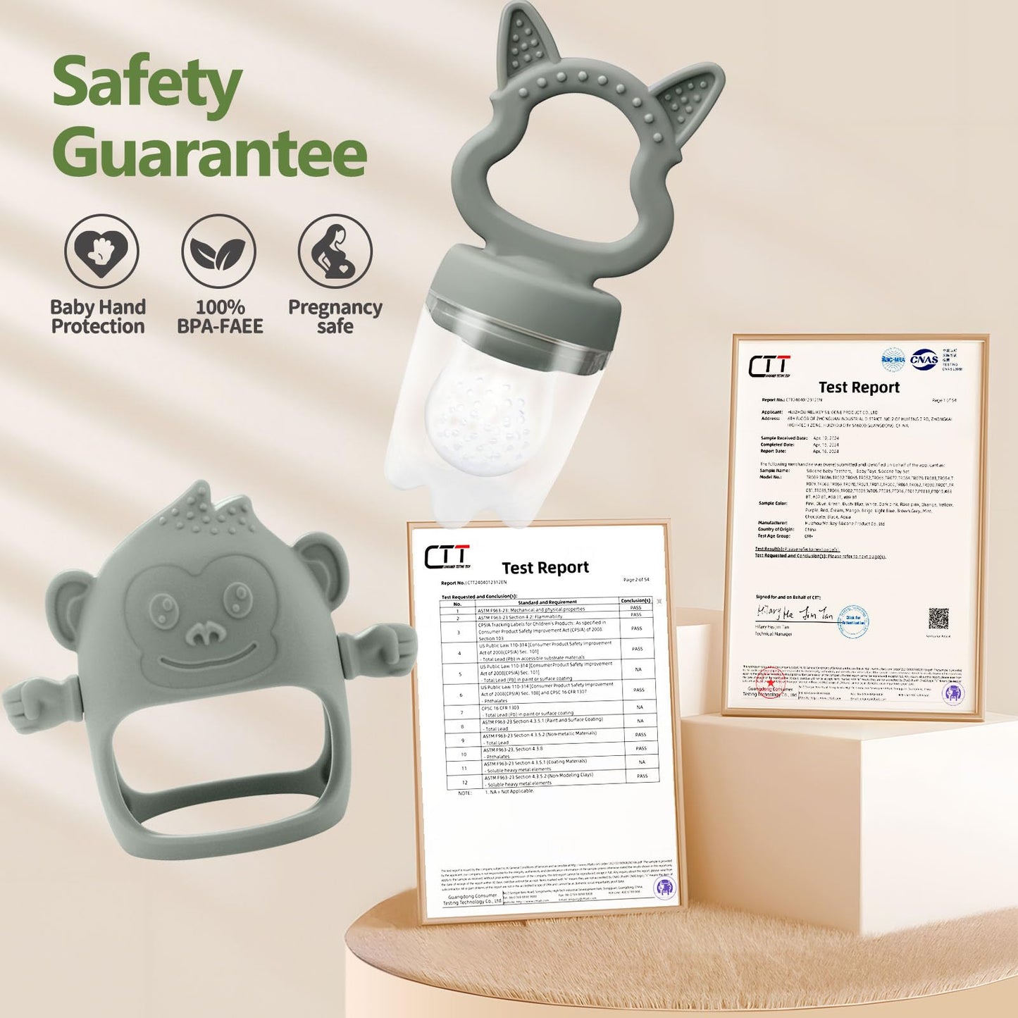 Baby Teething Relief Toys, Fruit/Food Feeder with Breastmilk Popsicle Molds & Teether Combo Food Grade Silicon for 6M+ Breastmilk Pops, Frozen Fruit, Teether Toys for Baby Gift(Green)