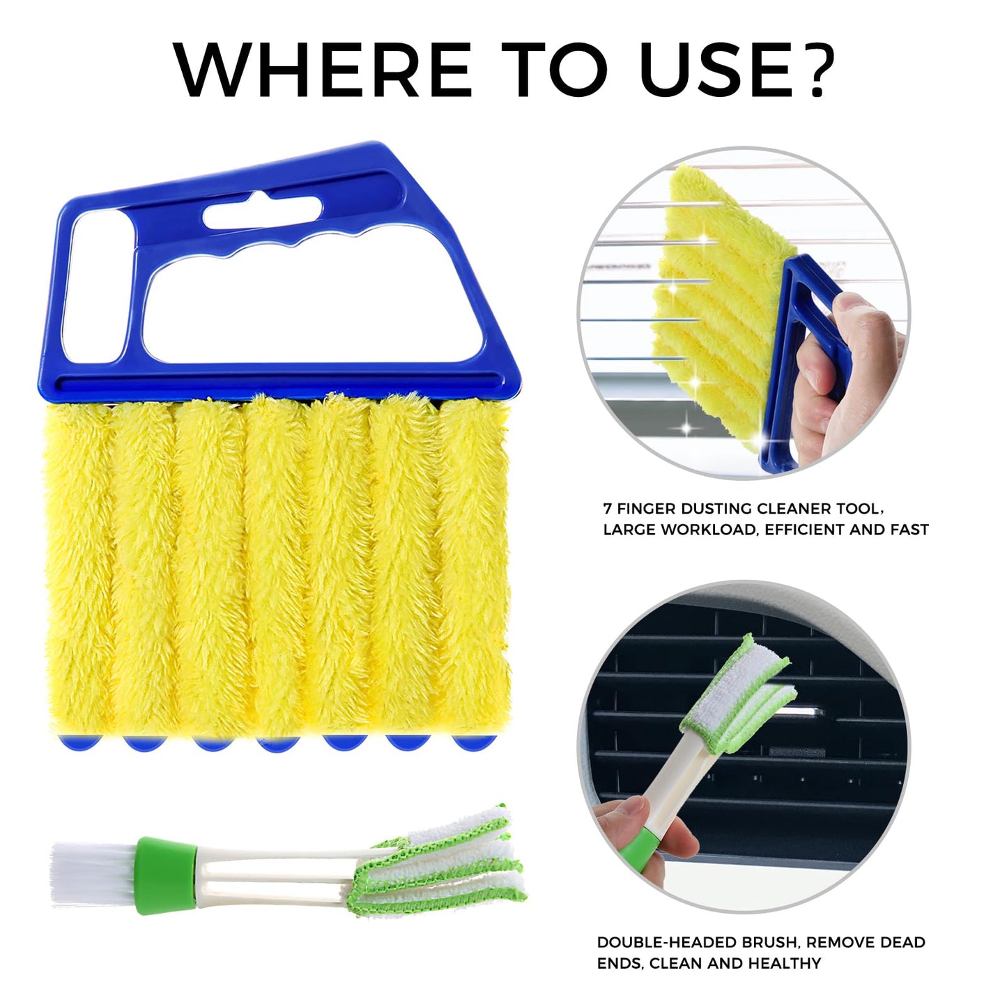 4Pcs Window Venetian Blind Cleaner Duster Tool,Washable 7 Fingers Dusting Cleaner and Air Vent Cleaner,Shutter Cleaner Brush,Blinds Air Conditioner Keyboard Fan Duster Dirt Housekeeping Tool