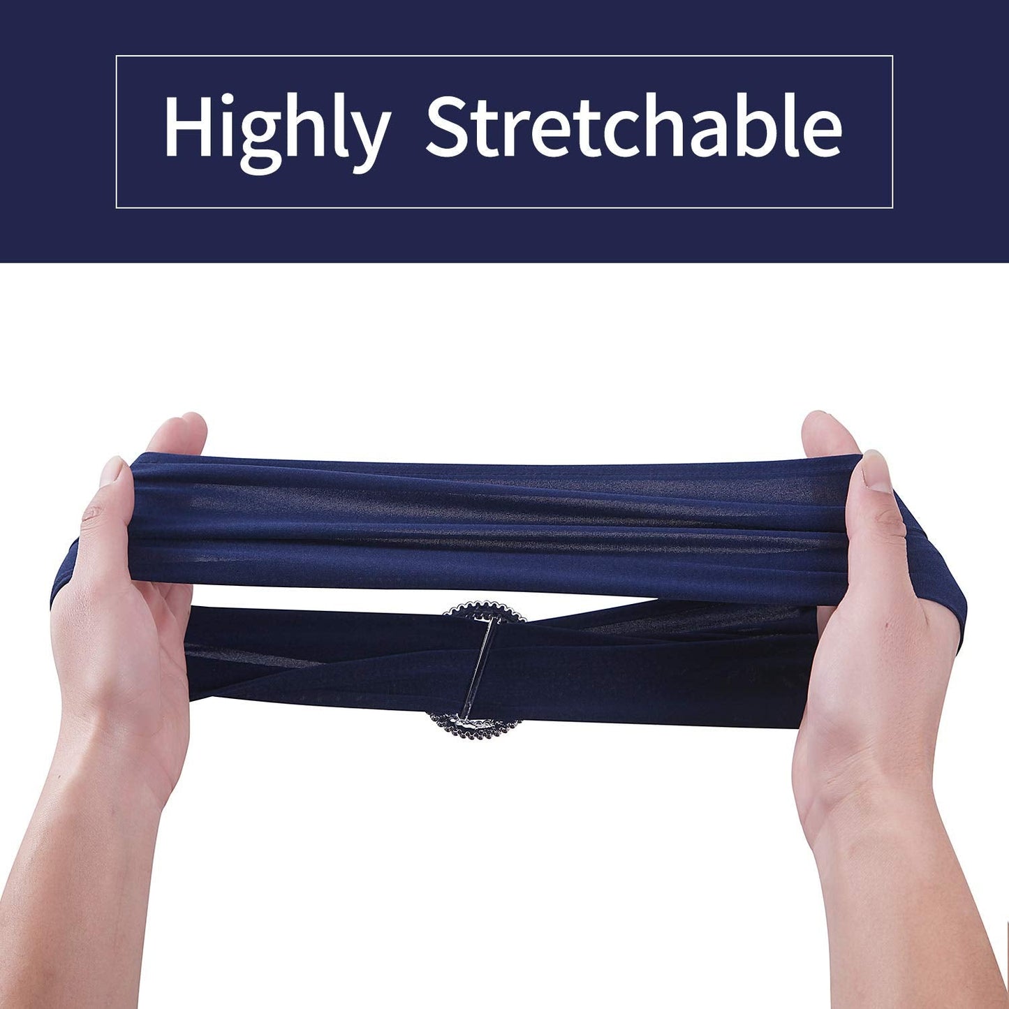 Peomeise 100pcs Navy Spandex Chair Sashes with Buckle Slider for Wedding, Party Decoration