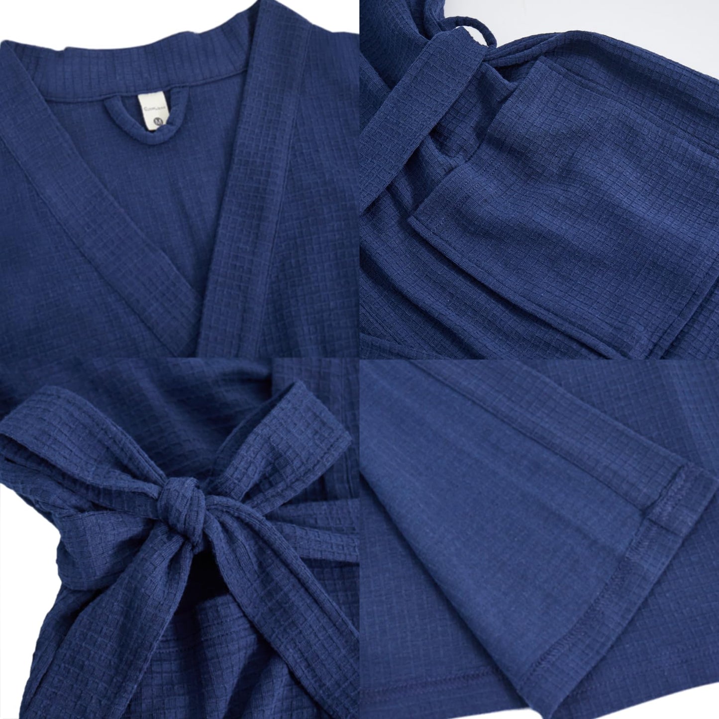 Dowesrobe Women's Robes Luxury cotton Lightweight Summer Long Plus Size BathRobes for Women Soft Kimono Spa Knit Waffle Robes(X-Large,Navy)