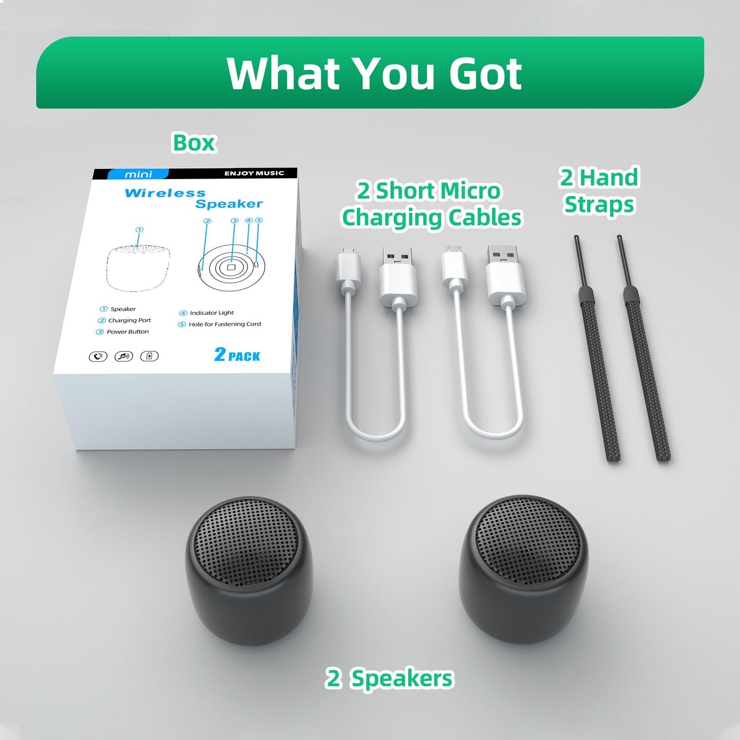 SEVENKA 2 Mini Speakers, 3W Portable Small Wireless Speaker with Lanyard, Water Resistant, Wireless Stereo Pairing, 1oz Lightweight Rechargeable Metal Mini Bluetooth Speaker for Phone, Tablet, Camping