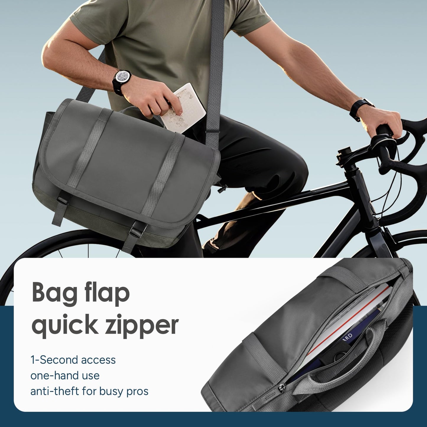 travel inspira Messenger Bag for Men/Women, Anti-theft Lightweight Men's Laptop Bag 16 inch Water Resistant Crossbody Satchel Bags Computer Work Office College Bag with Shoulder Strap, Grey