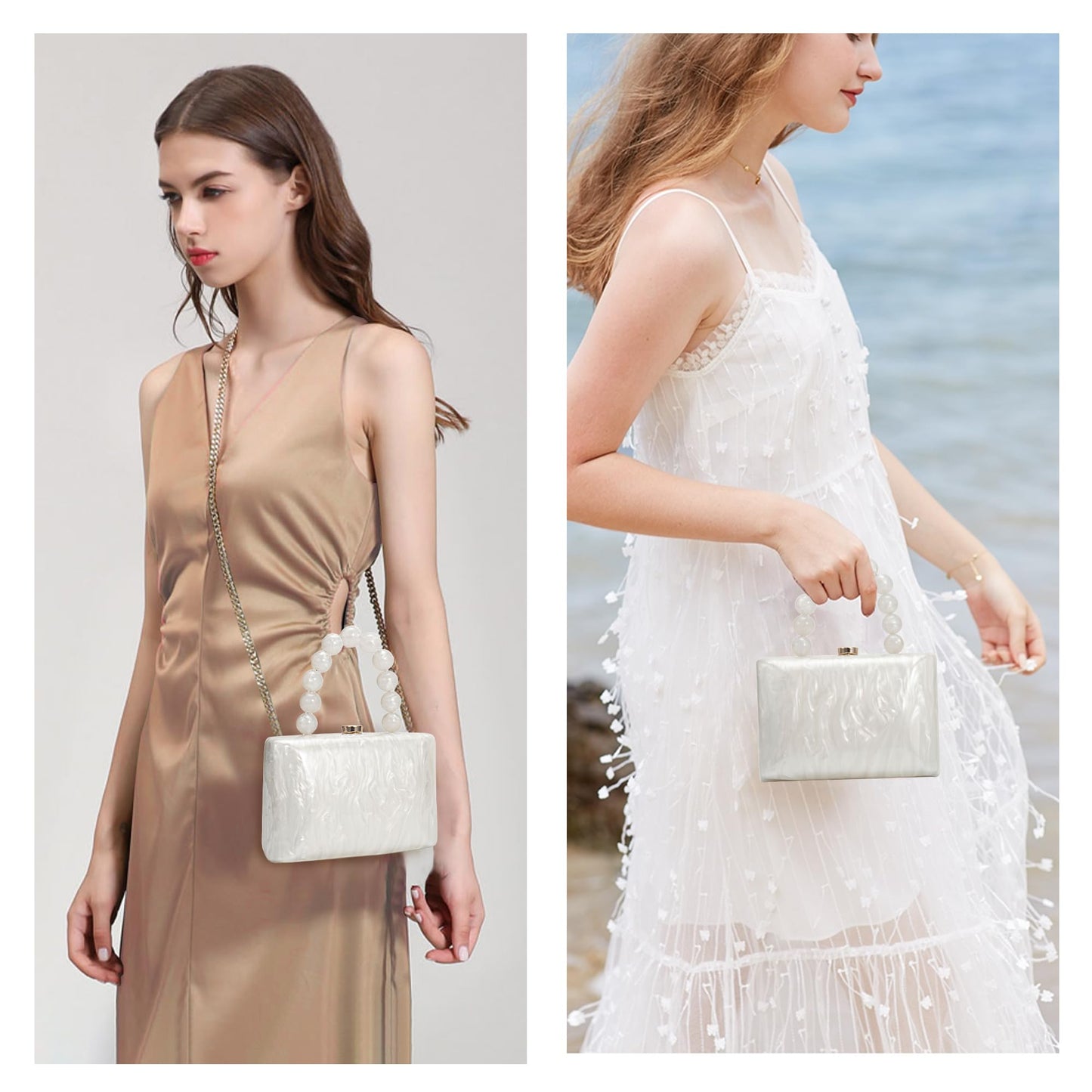 jessie Acrylic Purses Evening Clutch Bag Marbling Handbags for Women Cross Body Bag with Pearl Chain Formal Wedding Prom Party