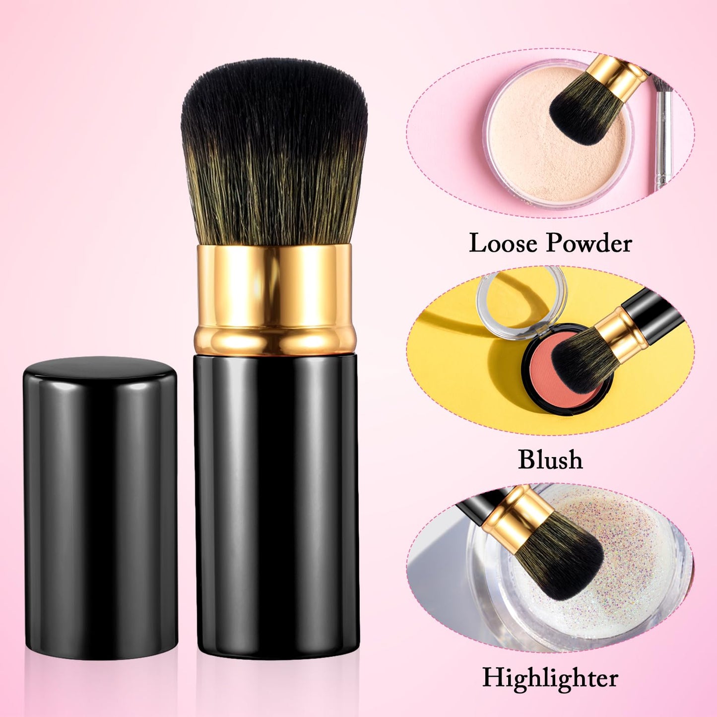 ElevateTech 2Pcs Retractable Kabuki Blush Brushes, Makeup Brush with Cover Foundation Brush Powder Brush Travel Makeup Brushes Luxe Makeup Tool for Seamless Application of Liquid Cream and Powder