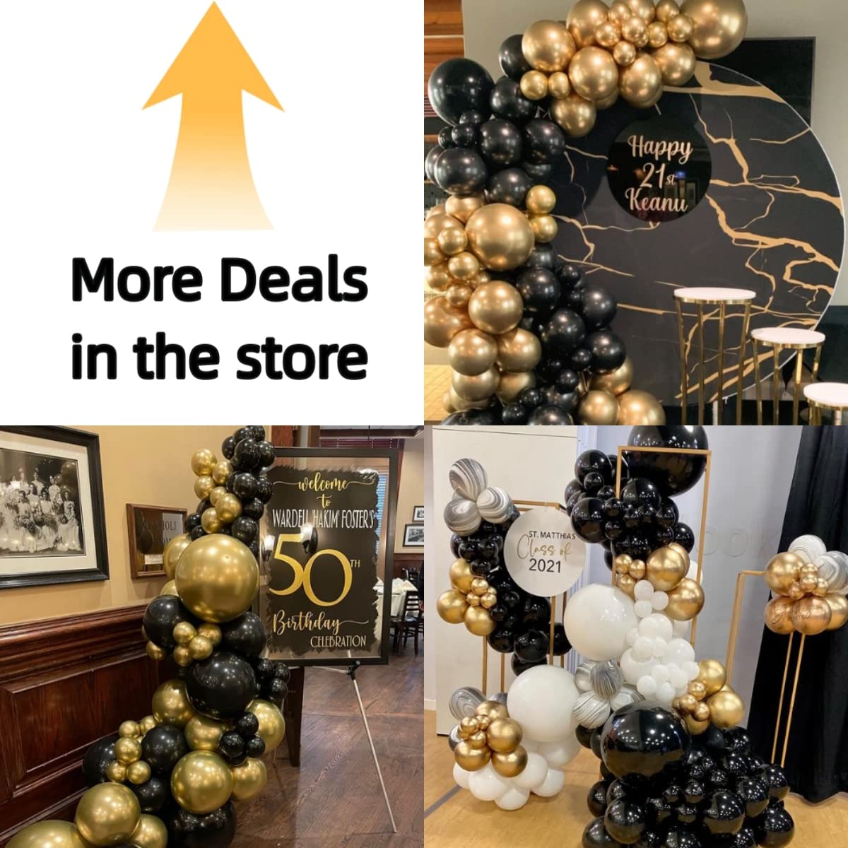 Bezente Black Gold Balloons Garland Kit, 100Pcs Black Gold Metallic Chrome and Gold Confetti Balloons Arch with Balloon Tape for Wedding, Birthday,Graduation,New Years,Special Events Party Decoration
