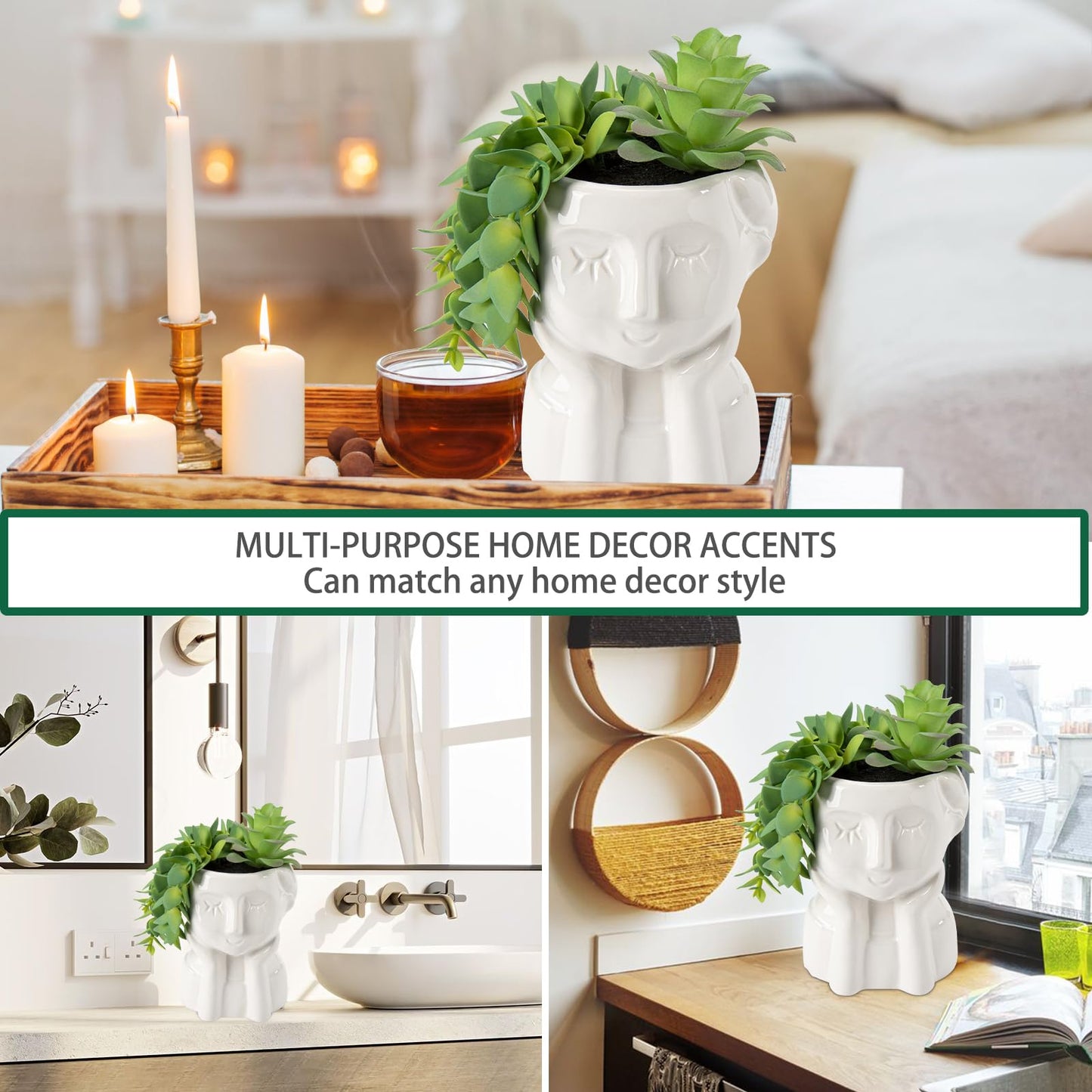 Fake Succulents Plants Artificial Succulents in Ceramic Pots Fake Potted Plants Faux Plants Indoor Fake Plants for Office, Desk, Shelf, Succulent Decor