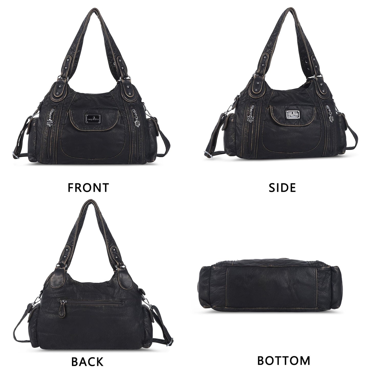 Angel Kiss Women Handbags Shoulder Bags Washed Leather Satchel Tote Bag Mutipocket Hobo Purse