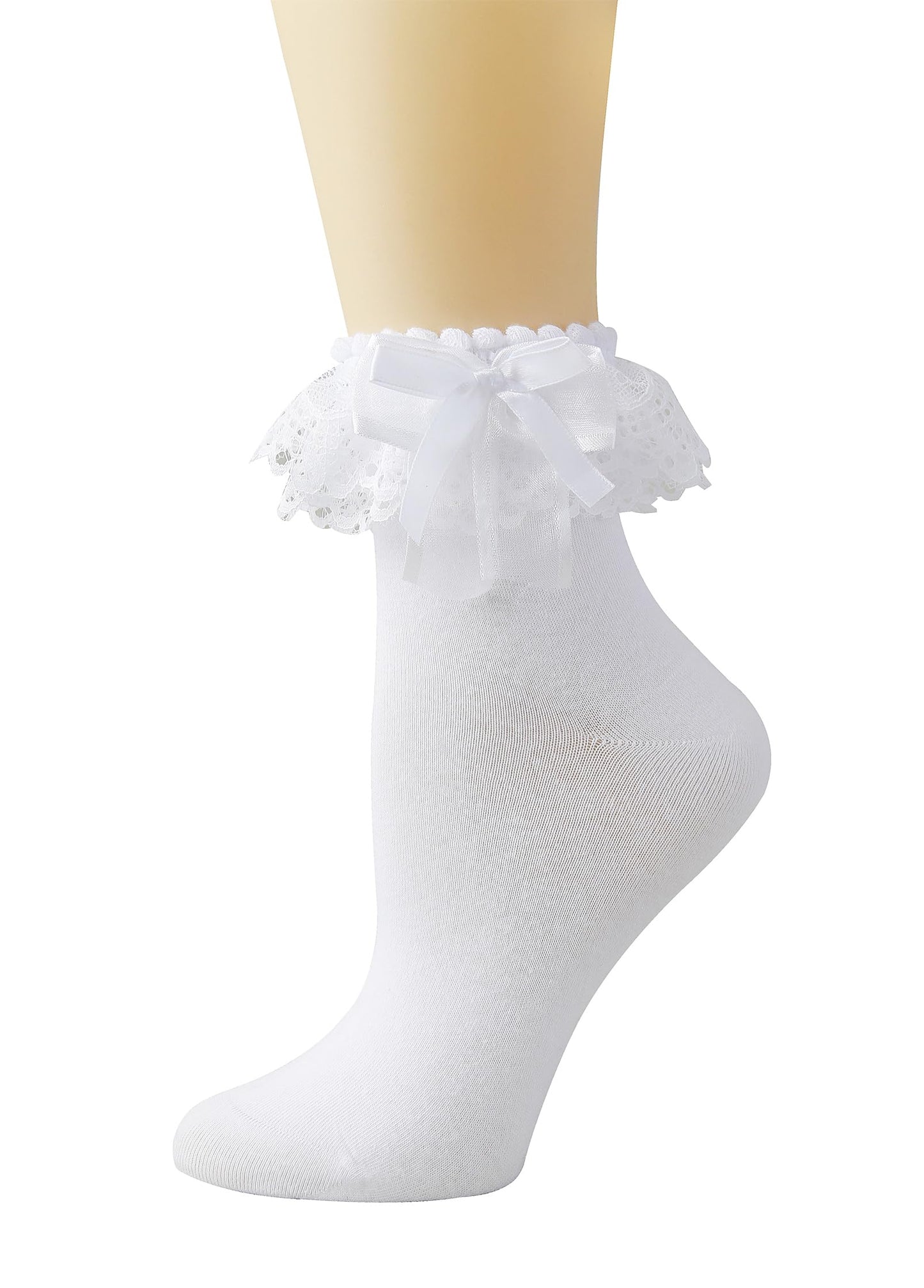 Lace Ruffle Socks for Women, Frilly Ankle Socks with Bow