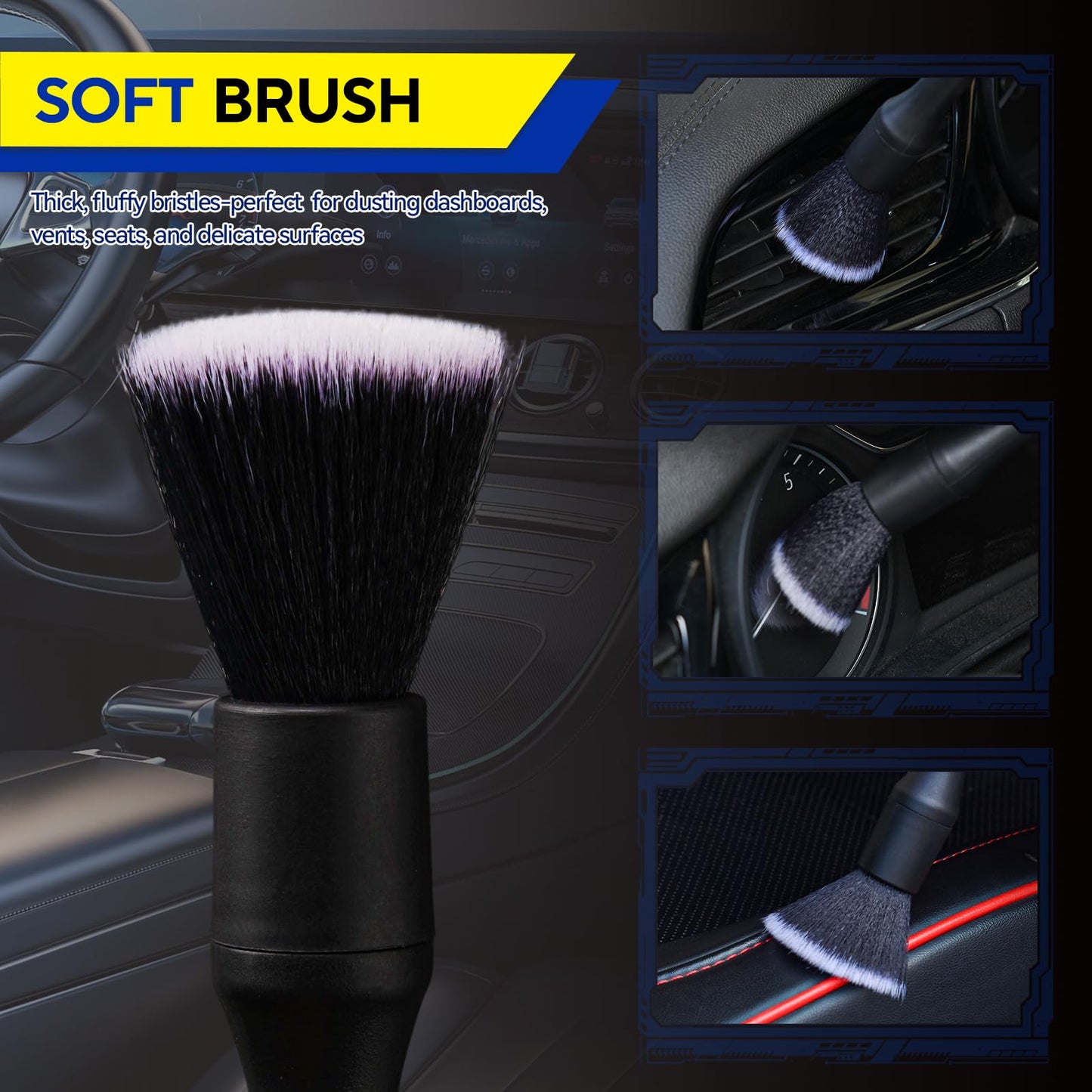 JsqFogey 7PCS Car Detailing Brush Kit - Ultra Soft Boars Hair Car Interior Detailing Brushes, Includes 4 Different Brushes, Multi-use for Cleaning Interior or Exterior - Perfect Car Accessory Gift