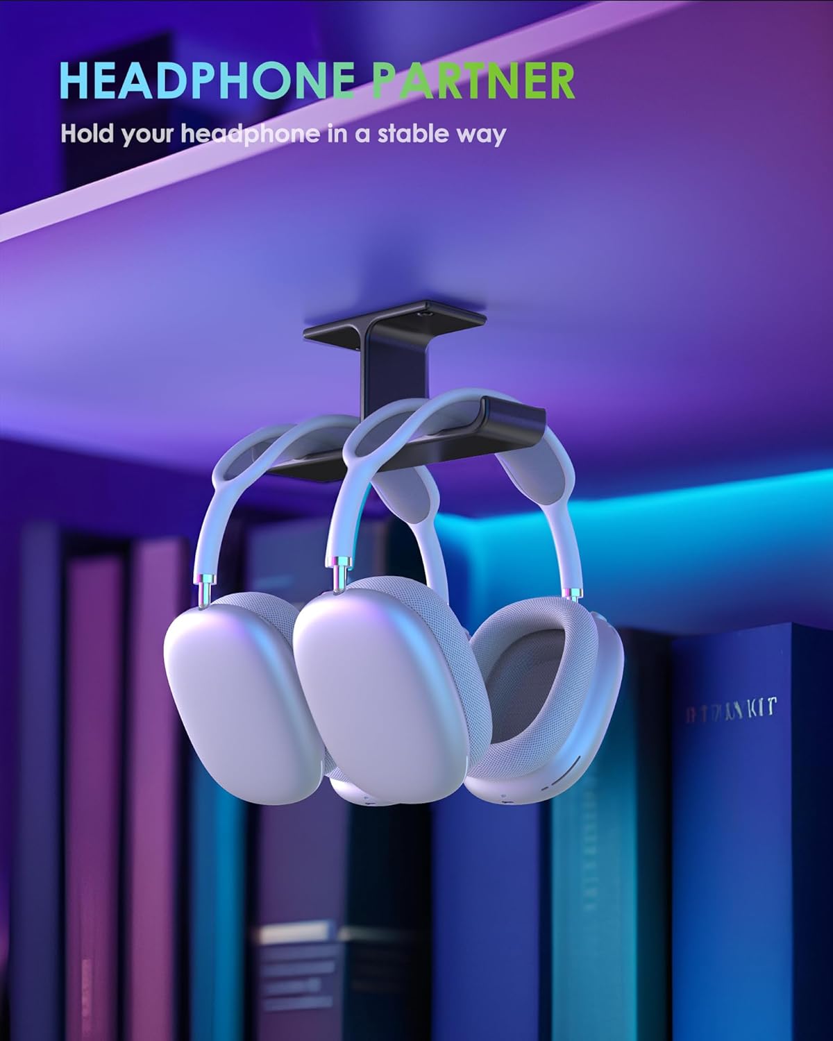 Headset Headphone Stand Hanger Under Desk Designed [Patented] Aluminum Headphone Holder Hook by Strong Adhesive & Screws Universal Compatible with PC Gaming DJ Headsets - BK701
