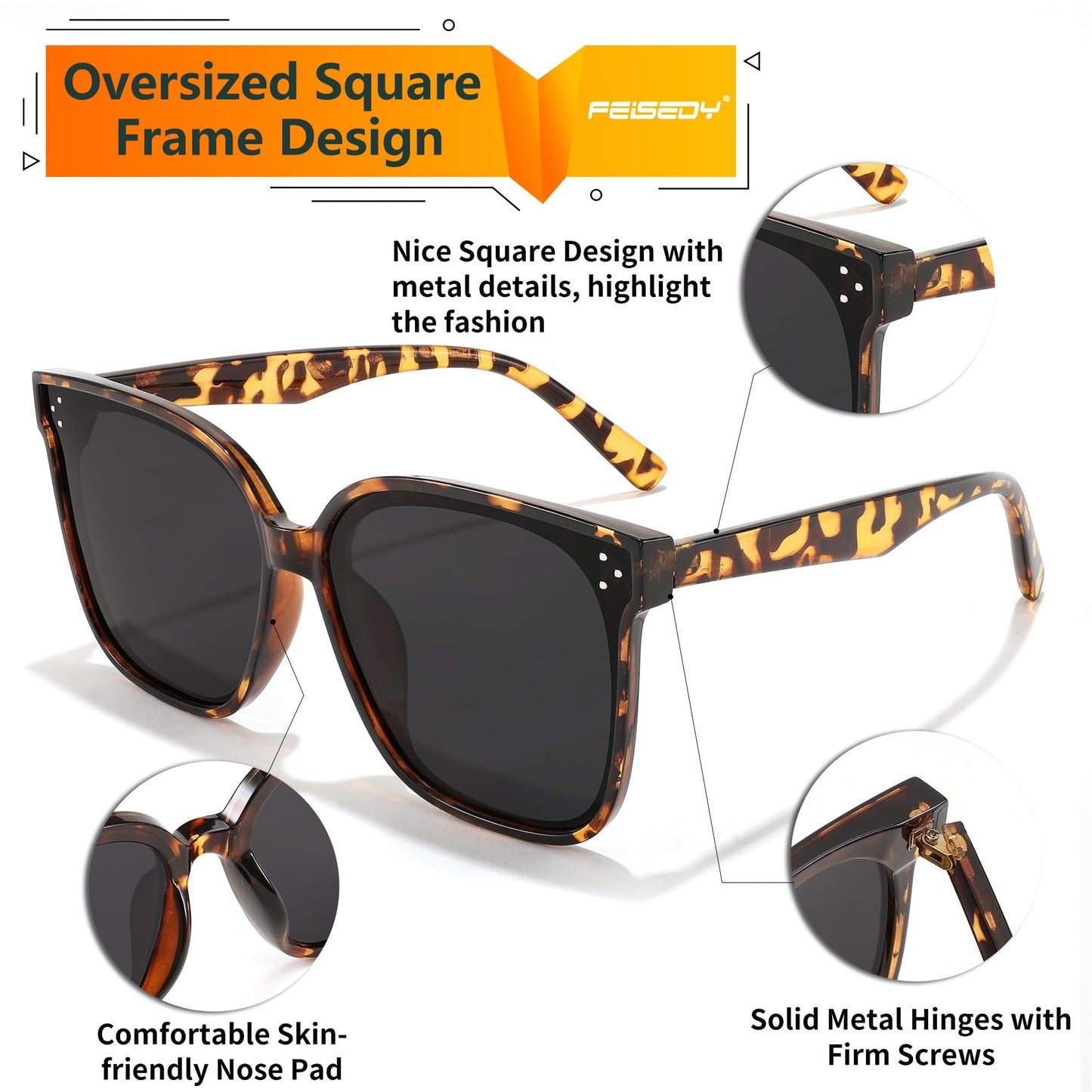 FEISEDY Oversized Polarized Sunglasses - UV400 Protection, Square Fashion Sun Glasses for Outdoor & Daily B2600 Camouflage