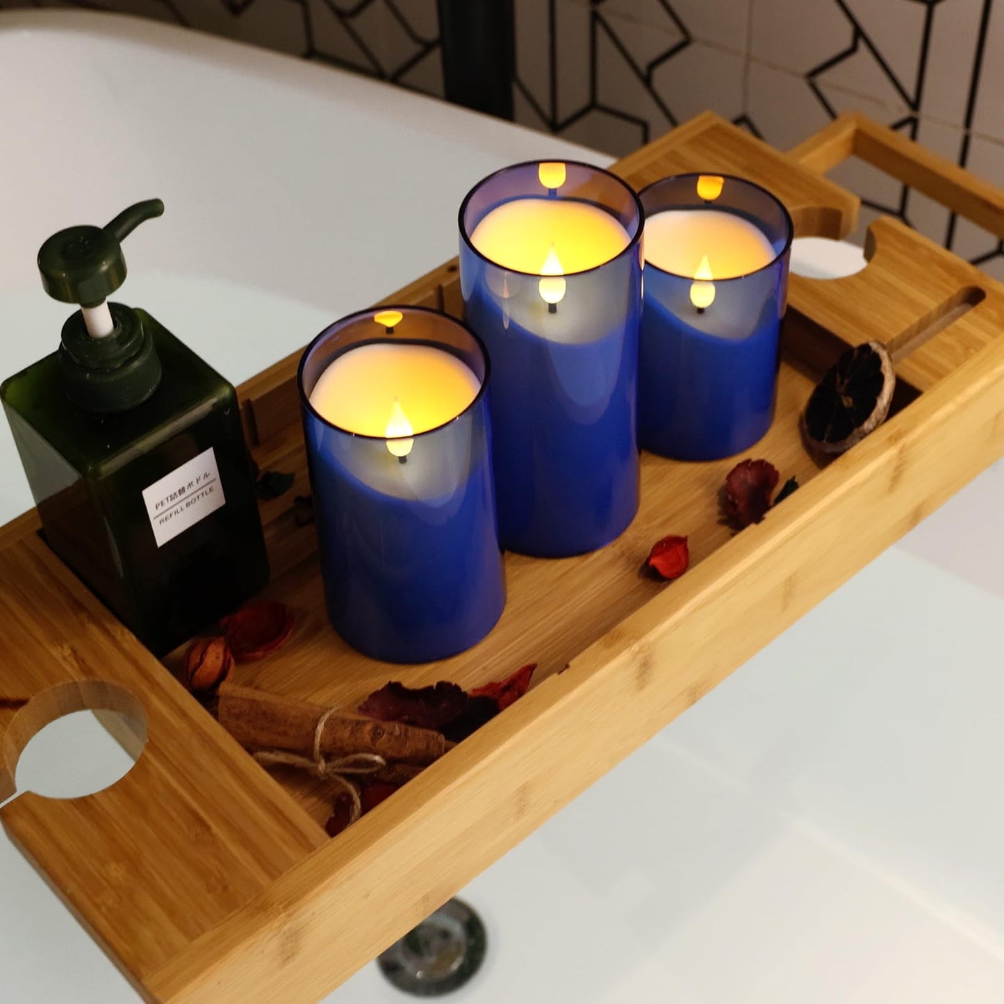 NURADA Flameless Candles: LED Pillar Acrylic Battery Candles with Remote and Timer for Wedding Party Romantic Decor - Pack of 3 Blue