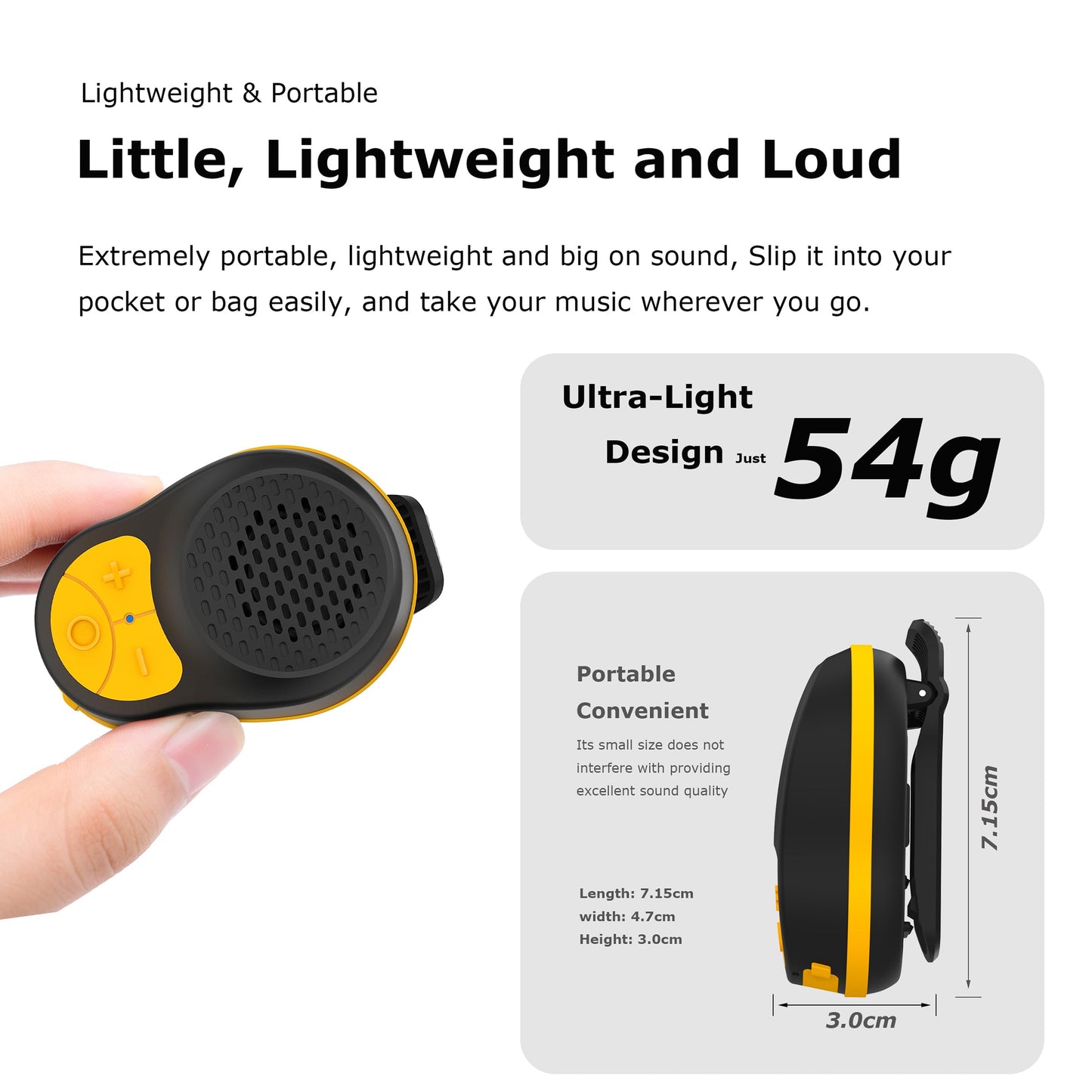 STDFORU Small Wearable Bluetooth Speaker Clip On Wireless Jobsite Pro Water-Resistant Portable Bluetooth Speaker Mini Wearable Speakers with Microphone for Workout Cycling Running (Black+Yellow)