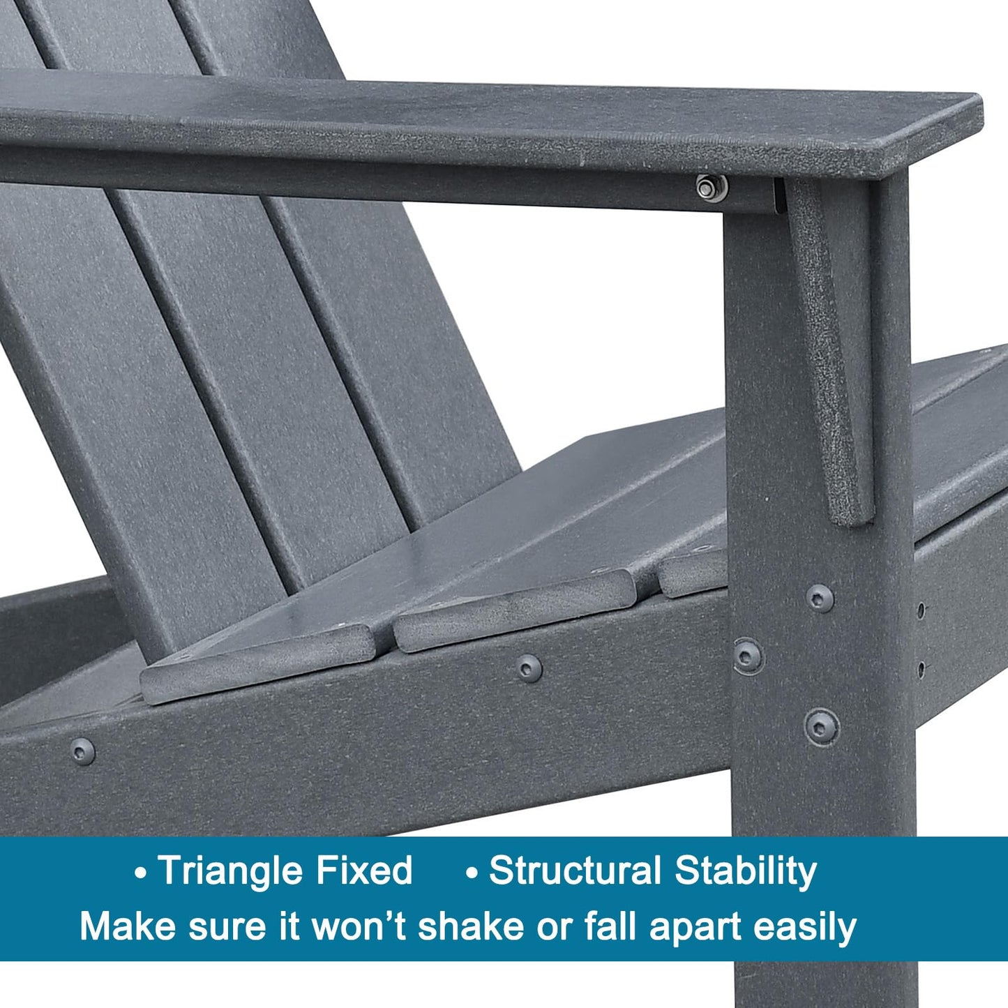 Skypatio Adirondack Chair Set of 2 with Side Table, All-Weather Patio Fire Pit Chairs High-Density Polyethylene Adirondack Chairs for Porch, Balcony, Deck, Lawn, Backyard, Grey