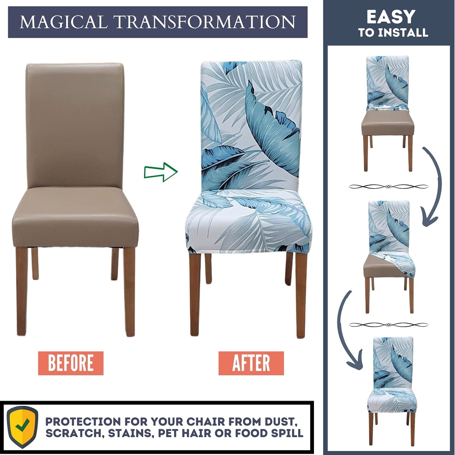 SPRINGRICO Chair Covers for Dining Room Set of 4, Stretch Dining Chair Cover, Washable Spandex Kitchen Parsons Chair Slipcovers, Removable Seat Protector for Home or Party (4 Pack, Cassandra)