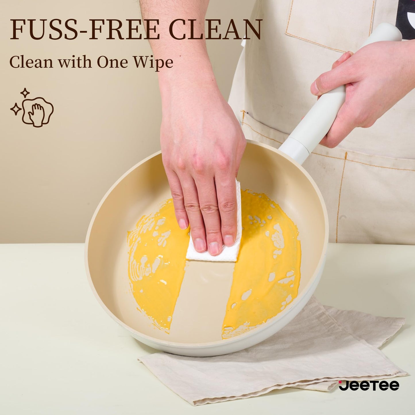 JEETEE Ceramic Cookware Set, 13 Pcs Pots and Pans Set Nonstick with Rotation Removable Handles, Healthy Non-Toxic Cooking Set for All Stoves, Stackable Pots Pans, Oven Safe, PFOA/PFOS Free, Cream