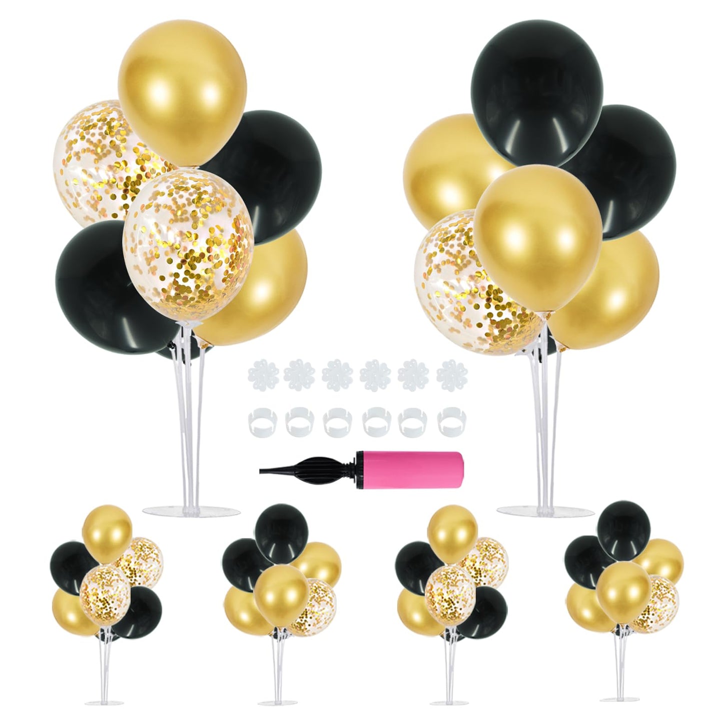 TONIFUL 6 Set Balloon Centerpieces for Table Black Gold Confetti Balloon Stand Kit for 2025 Graduation Party Decoration Birthday Anniversary Halloween 2025 Party Decorations