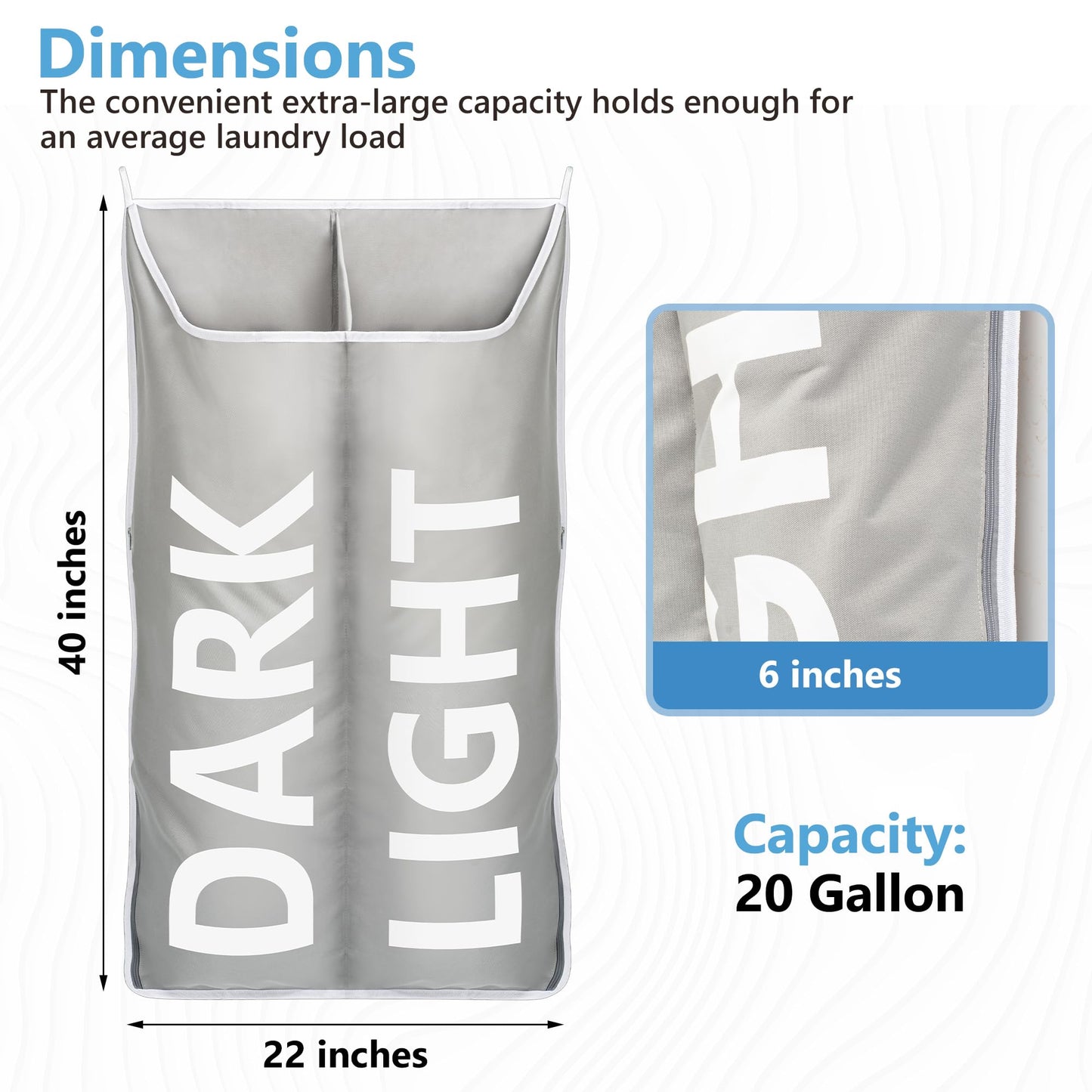 DONAQ Hanging Laundry Hamper Bag XL 40x22", Space Saving over the Door Storage Bags, Behind the Door Hampers for Dirty Clothes & Wall Mounted Basket for Bathroom, Organizer for Small Room Spaces RV