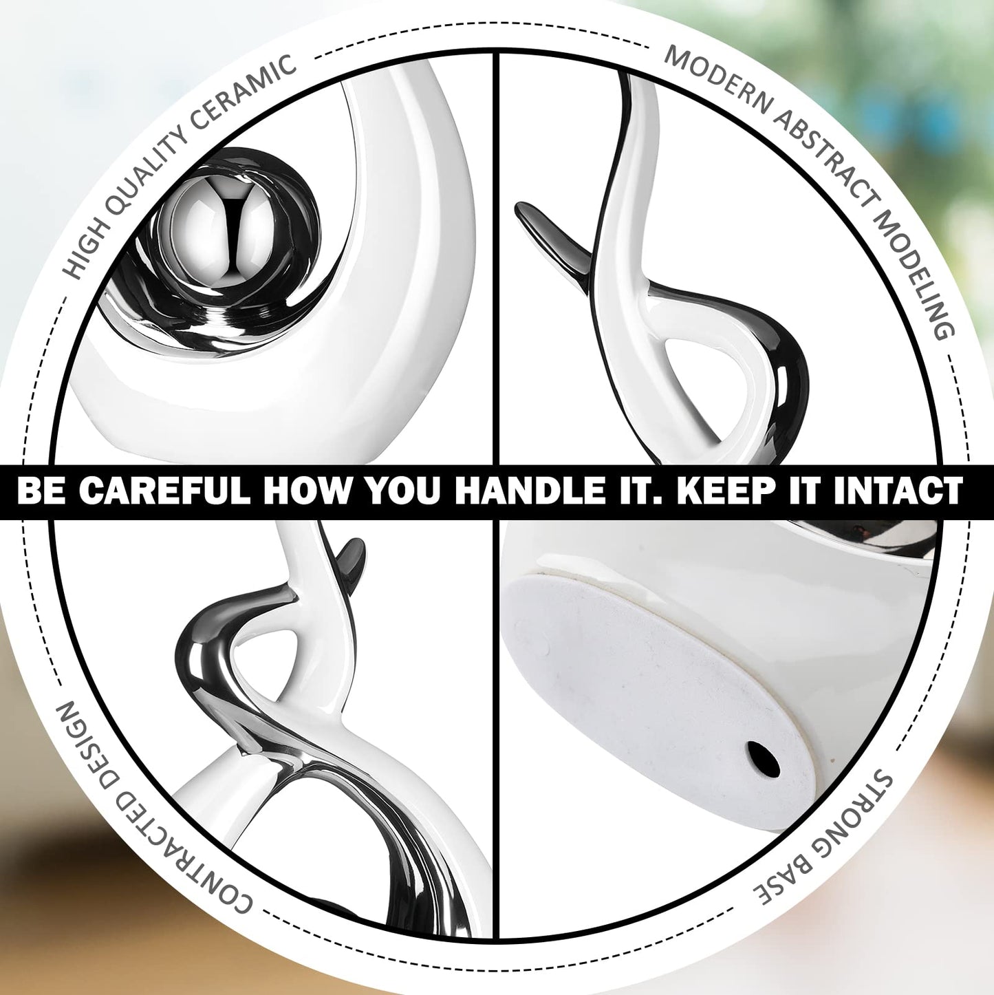 2 Pcs Modern Room Ceramic Decor Center Pieces Table Decorations Ceramic Statue Coffee Table Decor Centerpiece for Home Office Coffee Living Room, 2 Size(White, Silver)