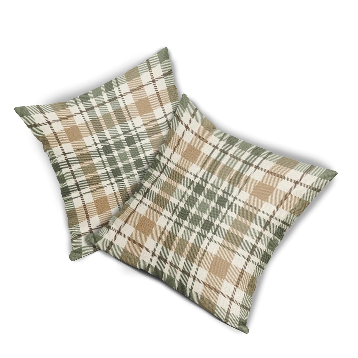 Aytipun Brown Green Spring Plaid Pillow Covers 20x20 Set of 2 Seasonal Tartan Buffalo Plaid Holiday Print Decorative Outdoor Pillowcases Farmhouse Summer Throw Cushion Case Couch Sofa Bed Decor